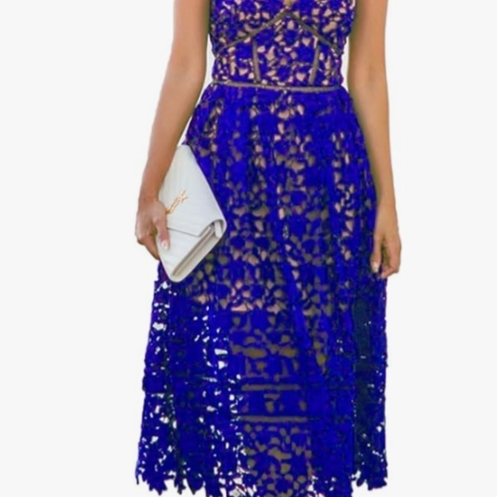 Blue lace midi dress